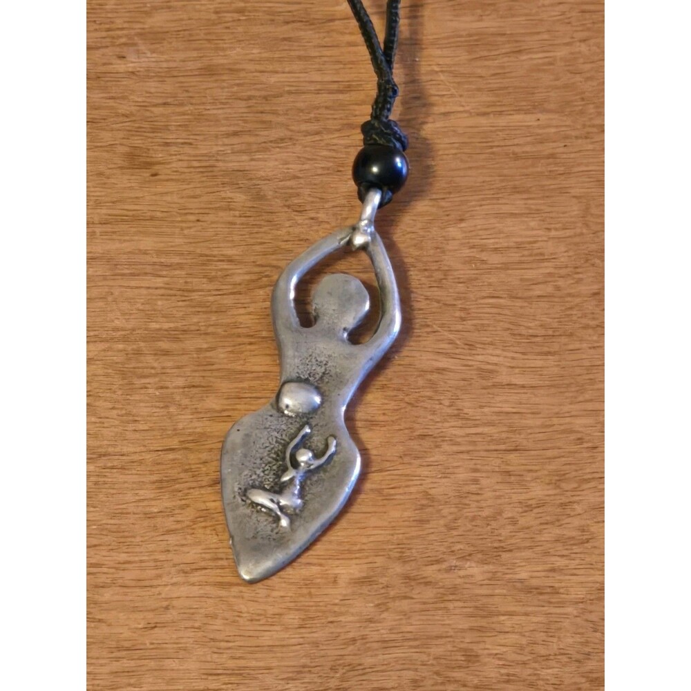 Vtg Double-sided Goddess Feminine Woman Pewter Silvert Pendant Adjustable String